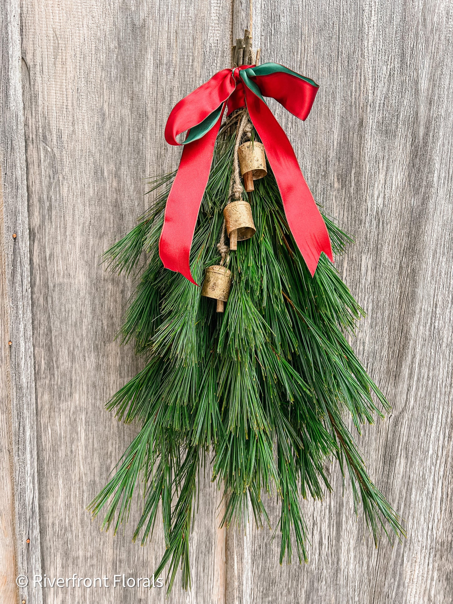 Fresh Greenery Door swag with hand made bells