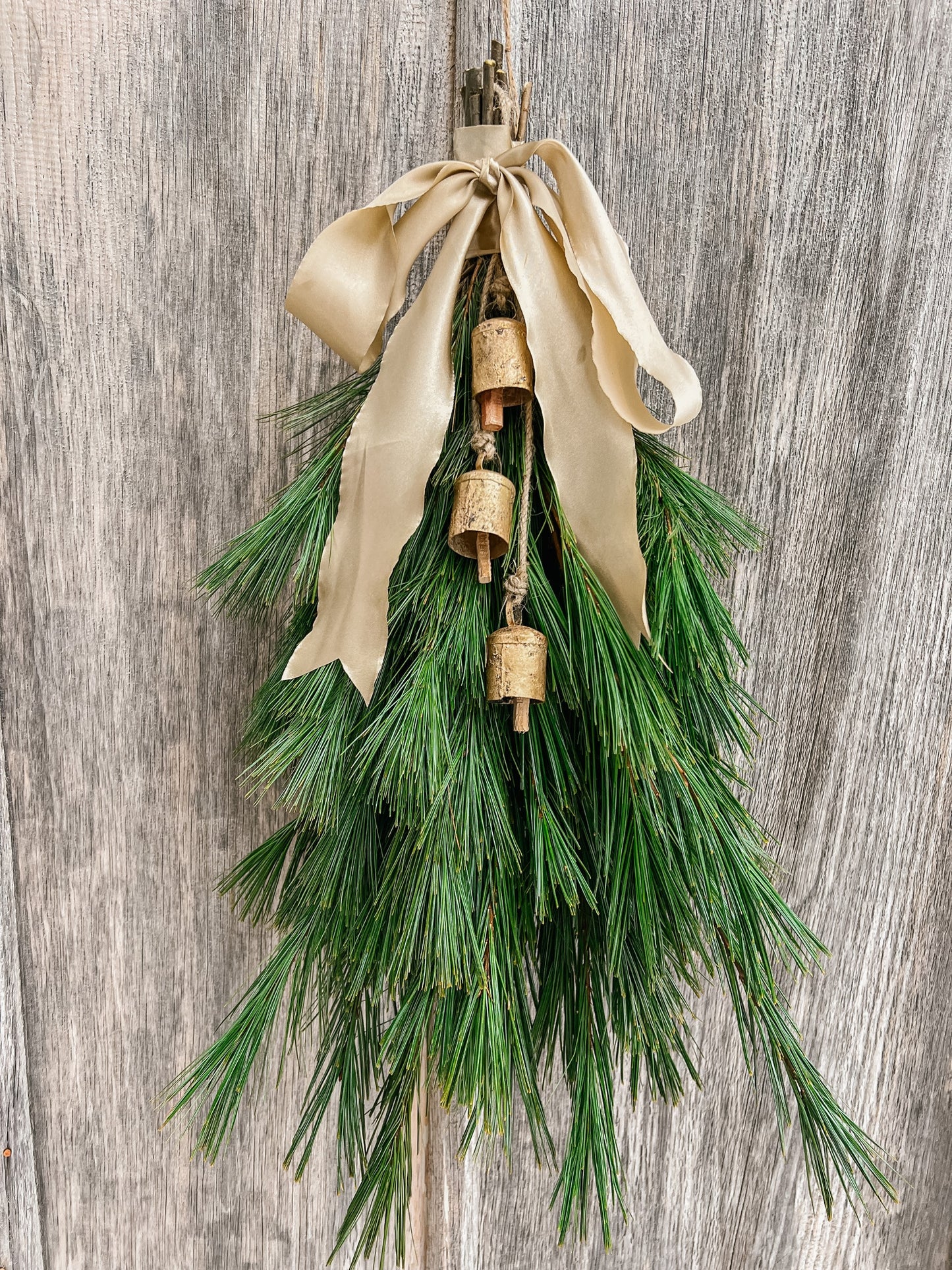 Fresh Greenery Door swag with hand made bells